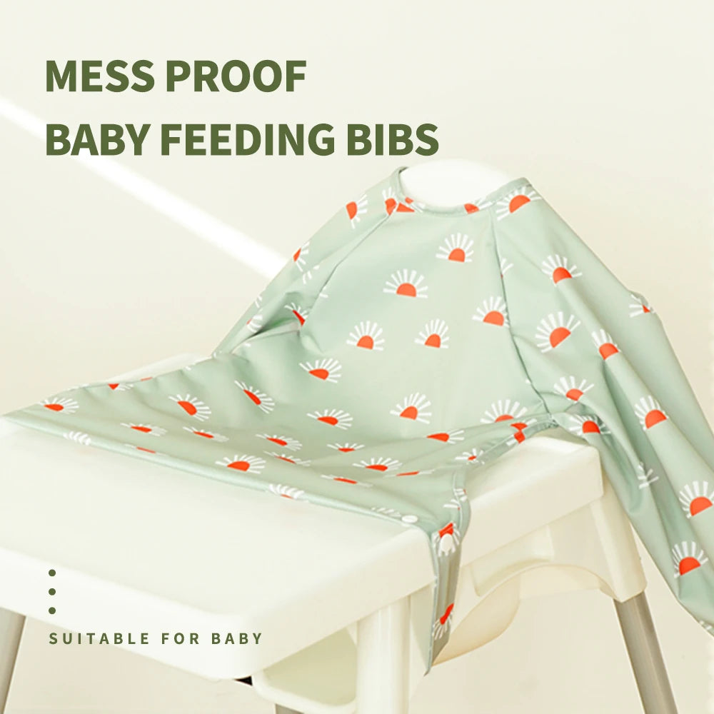 HappyFlute Baby Feeding Bibs | Waterproof Polyester One-Piece Long Sleeve with Snap Button Design | Mess-Proof for Table Use - Kidzy Market