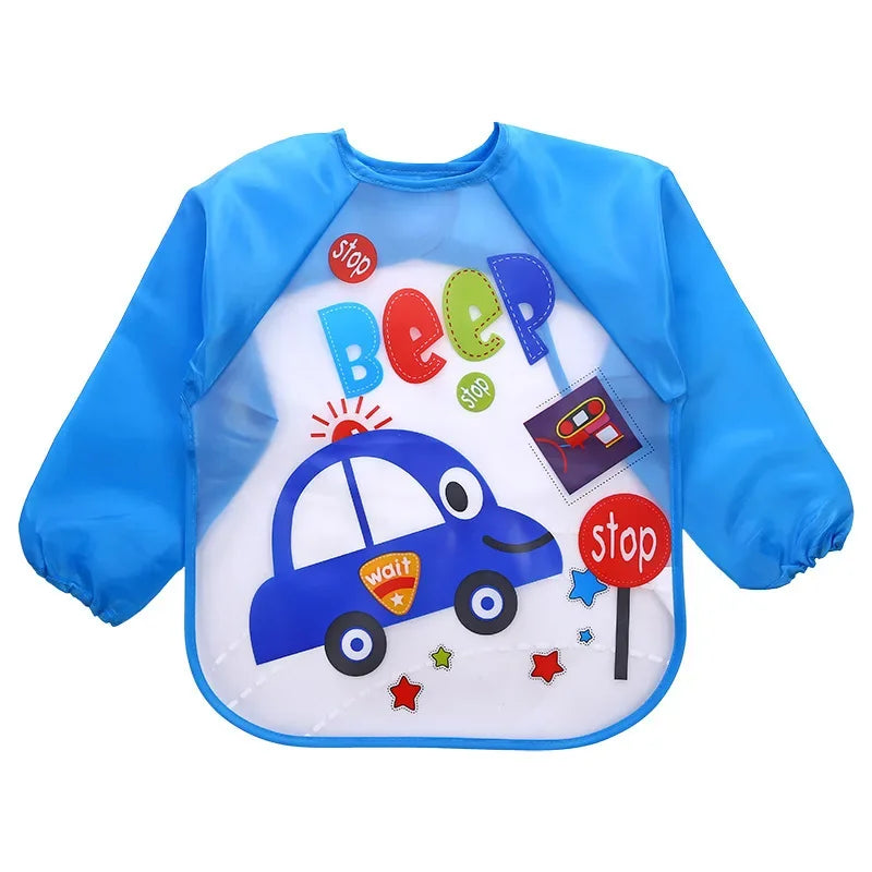 Waterproof Baby Eating Smock – Toddler Cartoon Long Sleeve Art Apron, Soft Feeding Bib & Burp Cloth for Boys & Girls - Kidzy Market