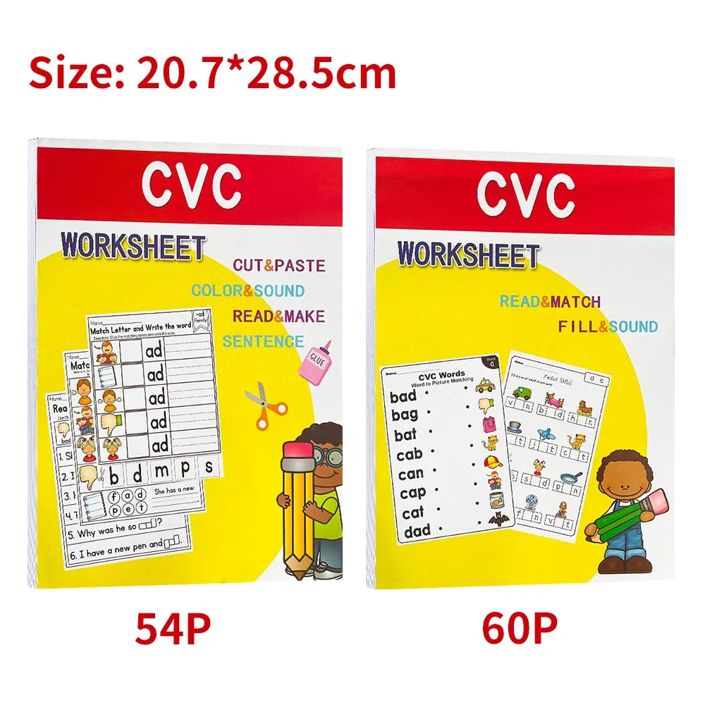 English CVC Words Phonics Workbook – Language Arts Skills Book for Kids (2 Books)