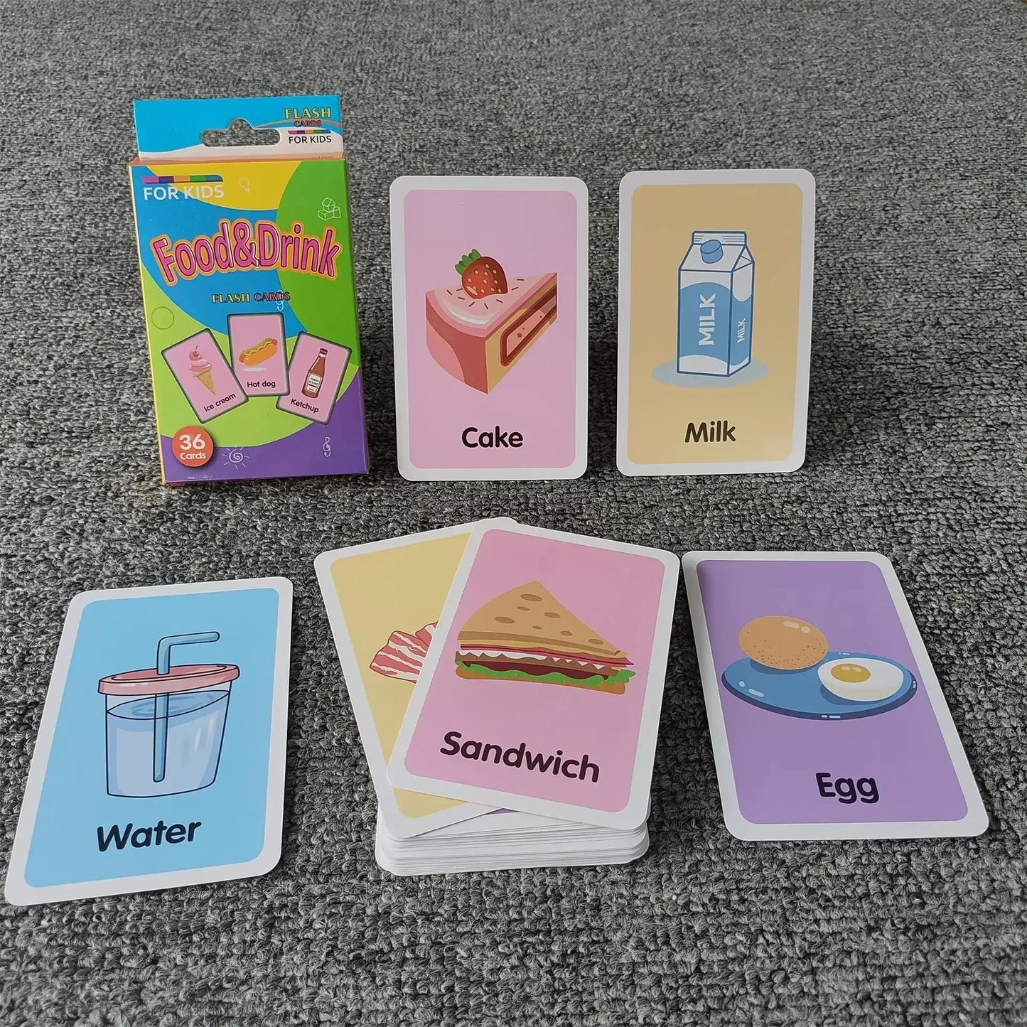 36pcs Children Cognition Cards - Body Parts, Animal, Fruits Double-Sided Flashcards, Montessori Early Educational Toys for Baby Kids Gifts