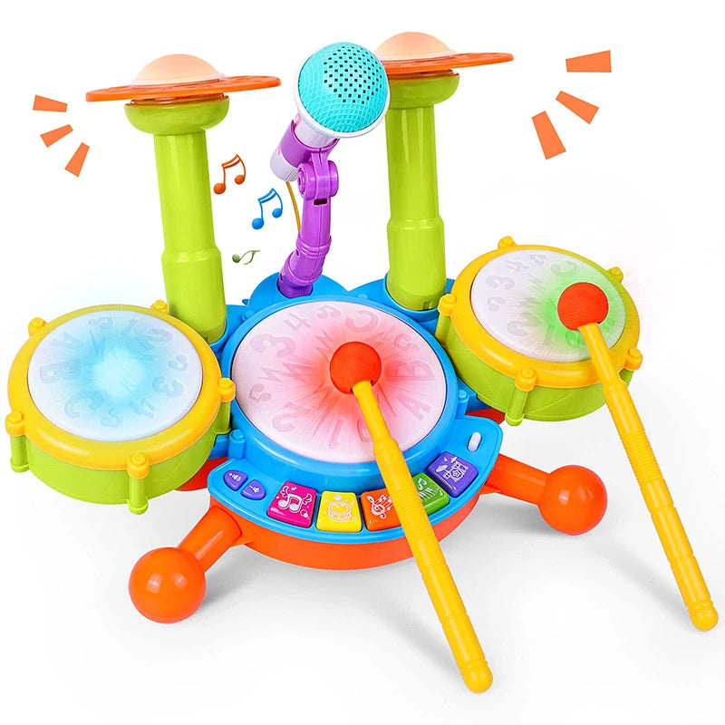 Kids Drum Set for Toddlers 1-3 – Musical Baby Educational Instruments, Includes Microphone, Learning Activities Toy, Perfect Gift for Girls