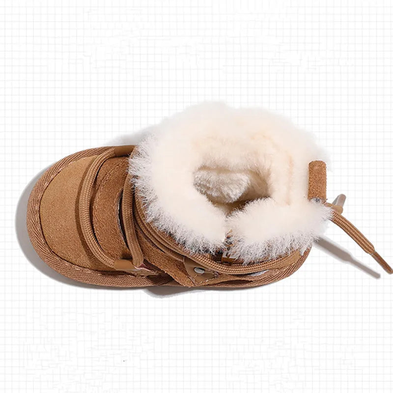 2024 New Winter Baby Snow Boots, Leather Warm Plush Infant Shoes, Soft Sole Boys Boots, Fashion Toddler Girls Boots (Size 16-25)