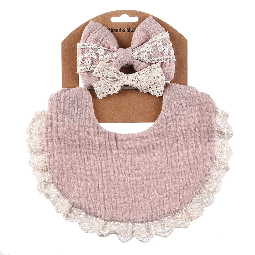 3Pcs/Set Muslin Cotton Bamboo Baby Bibs with Tassel Lace | Adjustable Feeding Drool Burp Cloths for Boys & Girls | Infant Scarf Towel Set - Kidzy Market