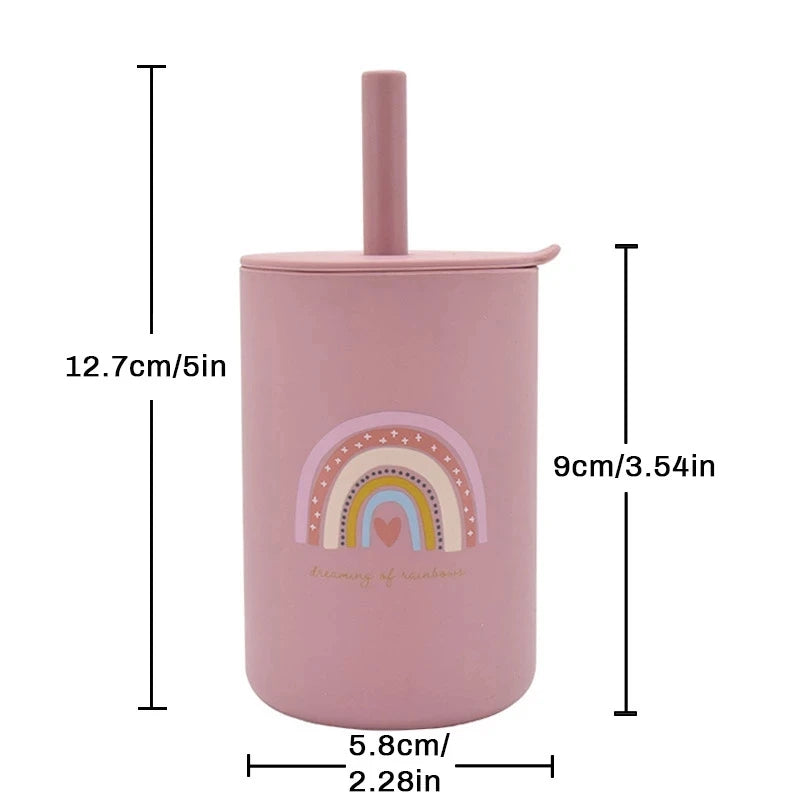 Colorful Baby Silicone Water Cup with Rainbow Print, Food Grade Silicone Sippy Cup, Leakproof, BPA Free Feeding Cup for Toddlers