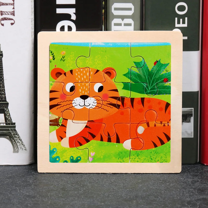 11x11cm (4.33x4.33in) Kids Wooden Puzzle – Cartoon Animal Traffic Tangram Educational Toy