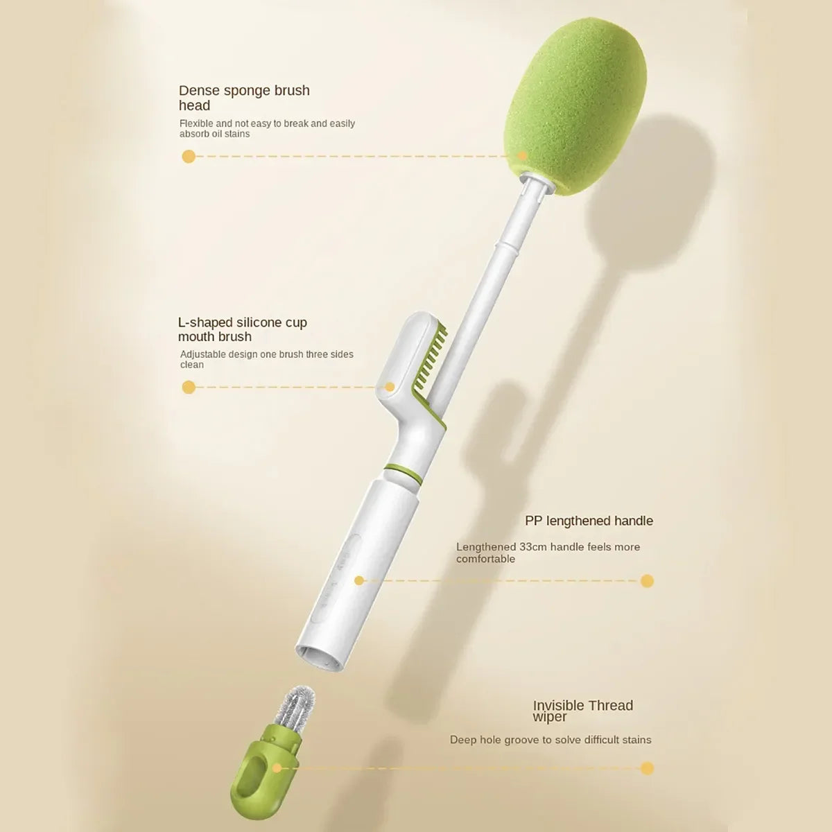 3 in 1 Multifunctional Bottle Brush Baby Pacifier Straw Small 360° Rotating Cup Kitchen Cleaning Tool Replaceable Sponge Head
