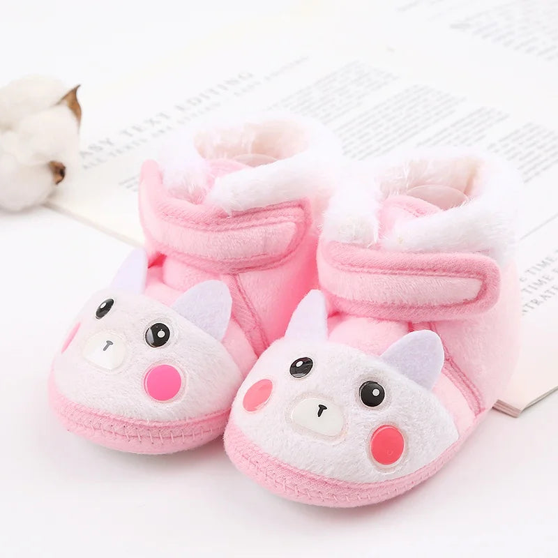 Winter Snow Baby Boots, Cute Bear Warm Fluff Balls, Indoor Soft Sole Infant Newborn Toddler Baby Shoes 0-18M