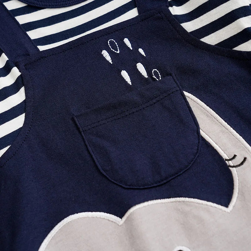 Baby Elephant Striped Jumpsuit – Long Sleeve Cotton Onesie for Newborns & Toddlers (Unisex, 0-18 Months)