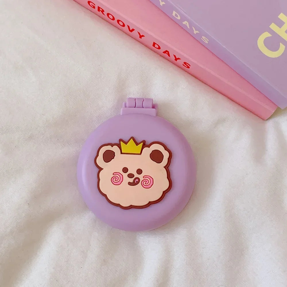 Cute Cartoon Macaron Folding Hair Comb – Portable 2-in-1 Comb with Small Mirror, Kawaii Baby Makeup Supplies