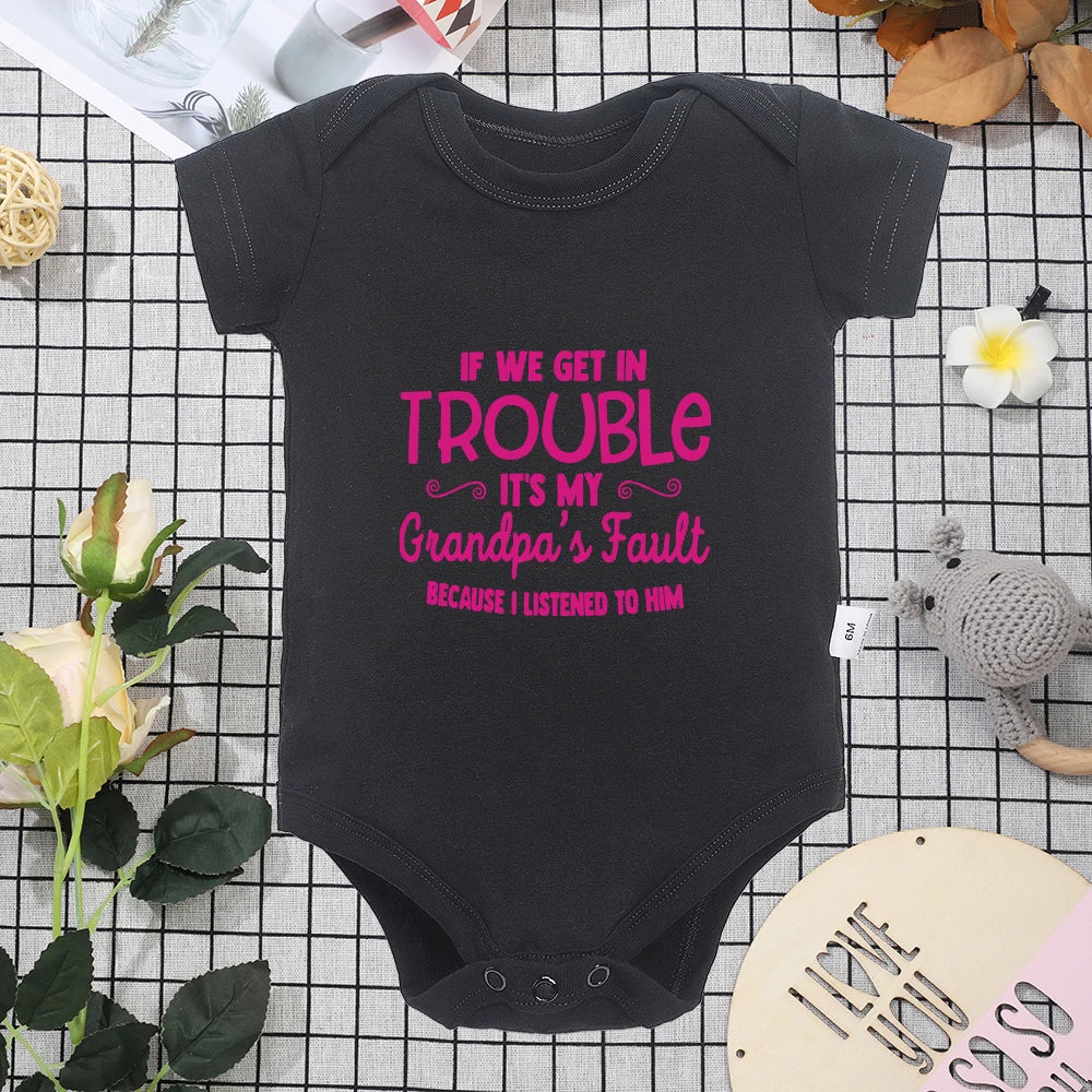 Newborn Girl Black Romper – Letter Print Cotton Onesie, Cozy Crew Neck, Fashionable Infant Bodysuit for Baby Boy and Girl