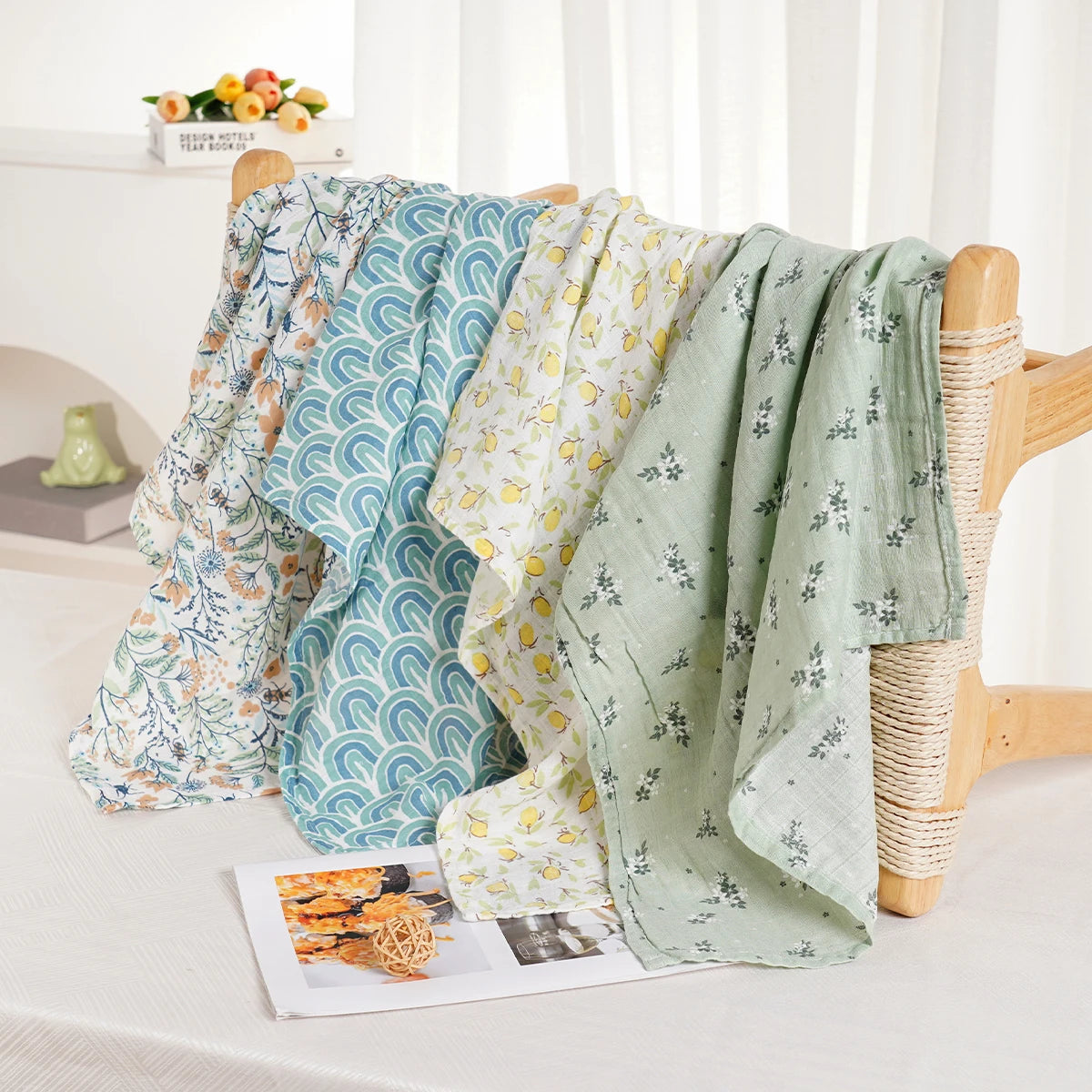 Elinfant 4-Piece Set – Soft Muslin Baby Burp Cloths & Drool Bibs, 60x60cm Comfortable Baby Scarf Blanket - Kidzy Market