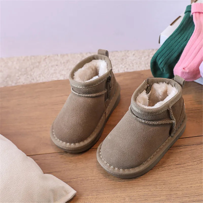 Winter Baby Snow Boots Warm Plush Leather Shoes Non-Slip Toddler Boots