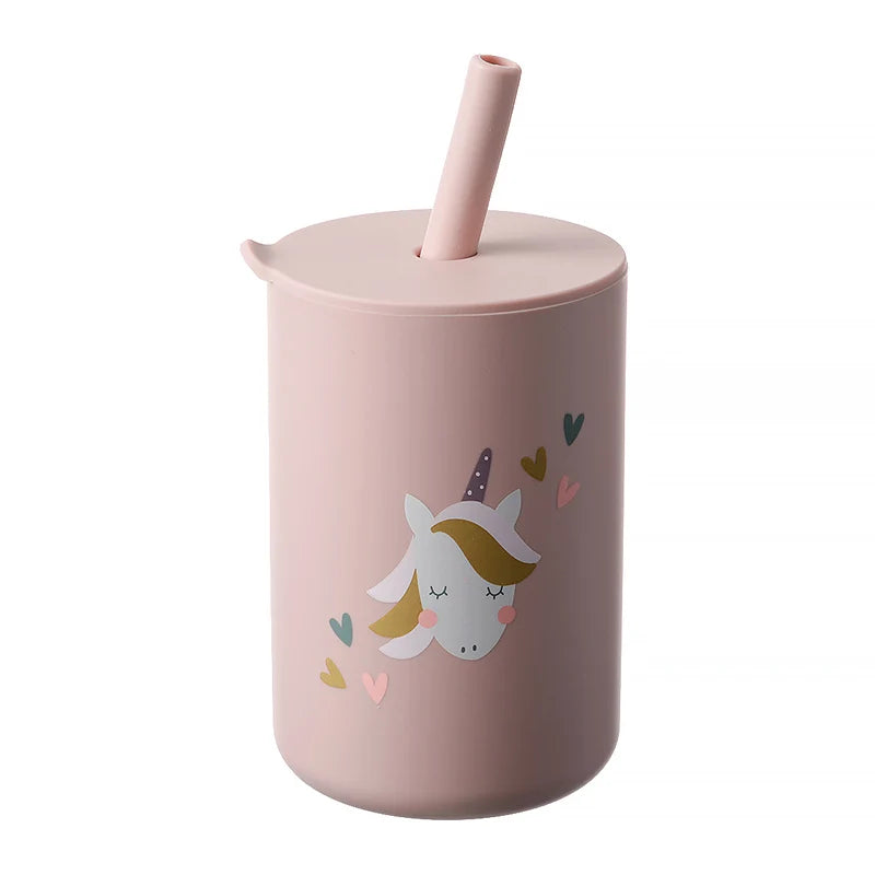 Baby Feeding Drinkware Straw Cup, Cartoon Learning Feeding Cup, Food Grade Silicone Toddler Water Bottle, BPA-Free Tableware