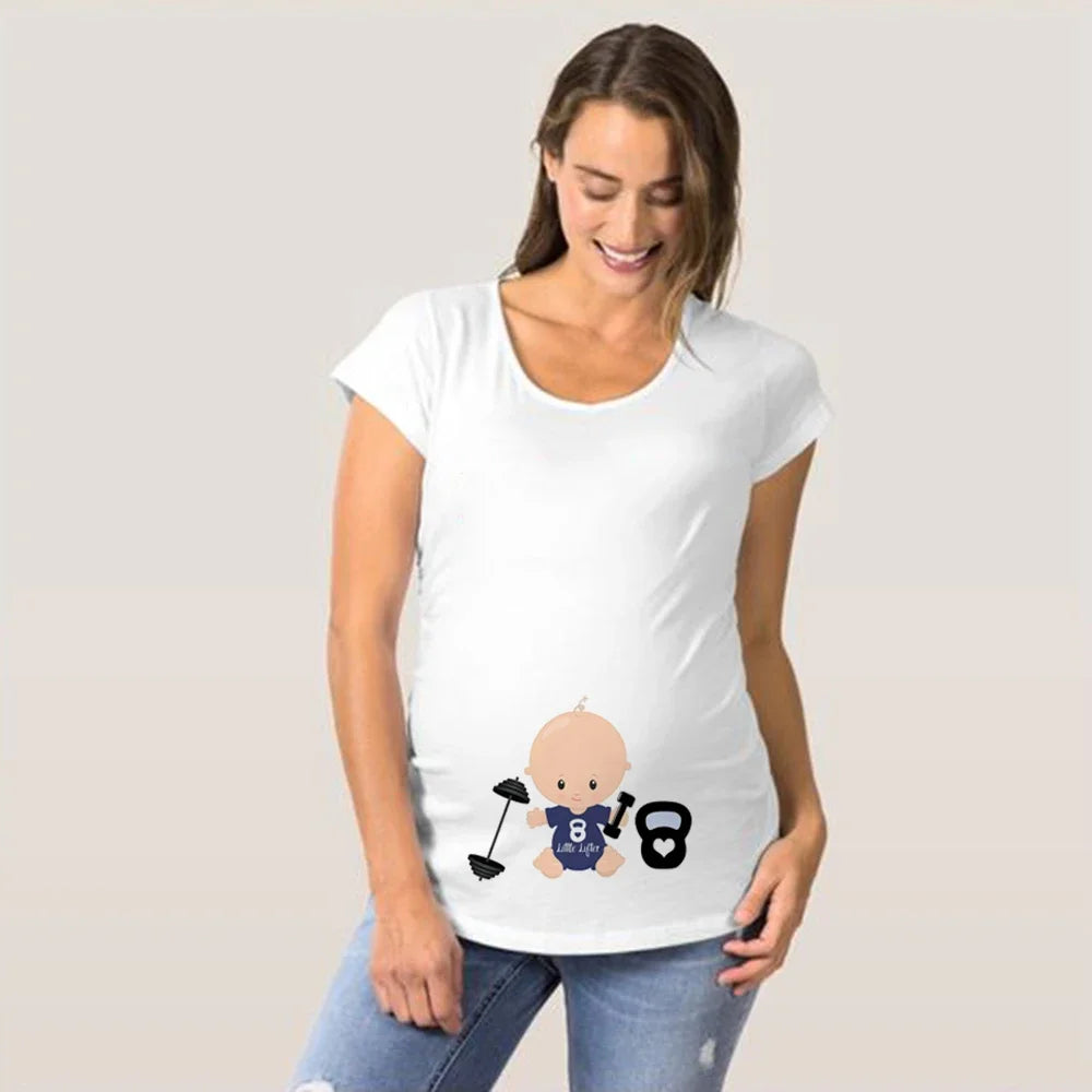 Baby Loading Pls Wait Pregnant Women T-shirt Funny Pregnancy Shirts for Moms Cute Pattern Maternity Shirt Short Sleeve Tops