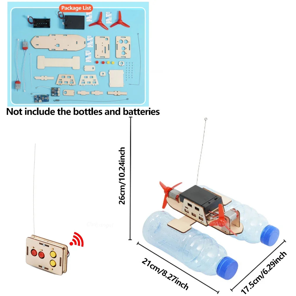 DIY Remote Control Wind Ship Model - Wooden Assembly Electric Wind-Powered Boat, STEM Science Experiment Kit for Kids