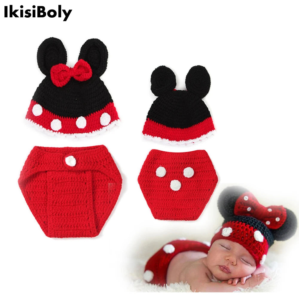Baby Boy & Girl 3-Pack Minnie Knitted Handmade Photography Props – Newborn 0-3M Baby Clothing Costumes
