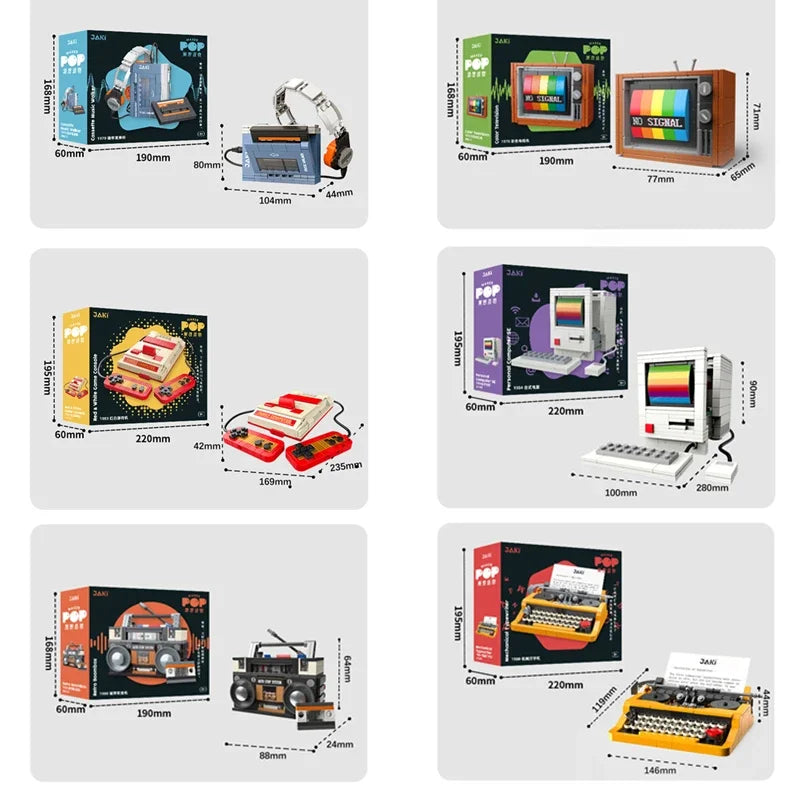 DIY Retro Electrical Appliances Building Blocks – TV, Computer, Tape, Walkman, Game Console, and Radio Model Set