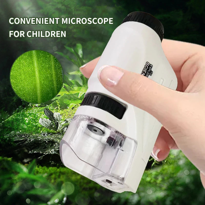 Handheld Microscope Kit for Kids – 60x 120x with LED Light for Home and School