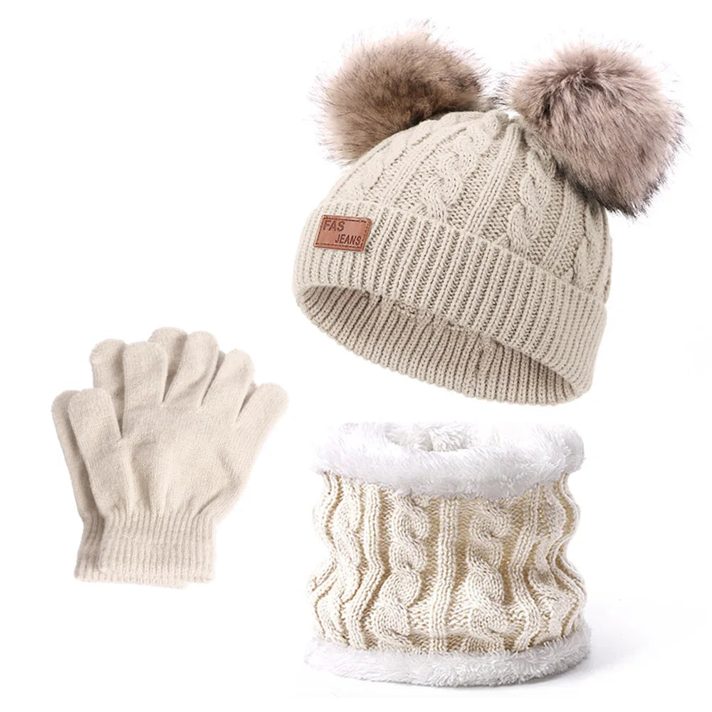 Kids’ Winter Hat, Scarf & Gloves Set – Warm Knitted Beanie & Neck Warmer for Boys & Girls (Ages 1-8)