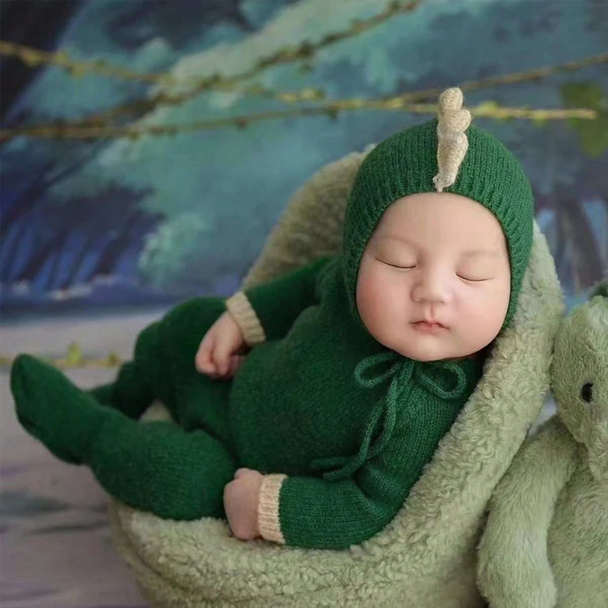 Ylsteed Knitted Newborn Dinosaur Outfit for Photo Shoot Baby Boy Photography Clothes Cute Animal Design Jumpsuit