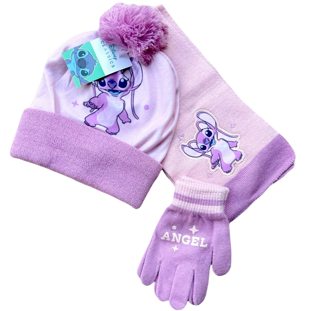 3-8 Years Autumn & Winter Children’s Stitch Cartoon Hat, Scarf & Gloves Set – Warm Knitted Cap for Boys & Girls – Perfect Christmas Gift