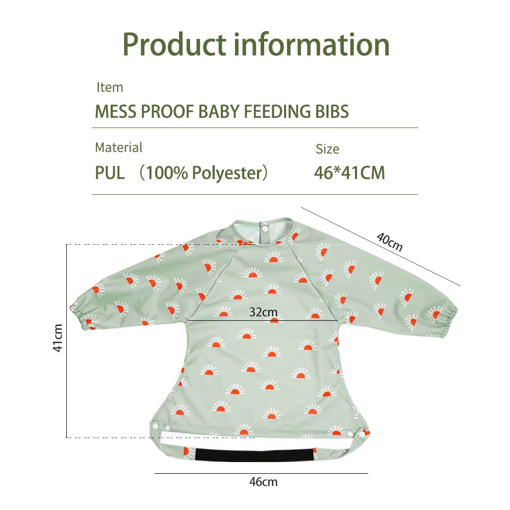 HappyFlute Baby Feeding Bibs | Waterproof Polyester One-Piece Long Sleeve with Snap Button Design | Mess-Proof for Table Use - Kidzy Market