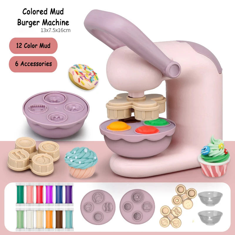 Children's Colored Clay Noodle Machine Kit - DIY Play Dough Tools with Ice Cream Mold, Slime Toys for Kids, Birthday Gift