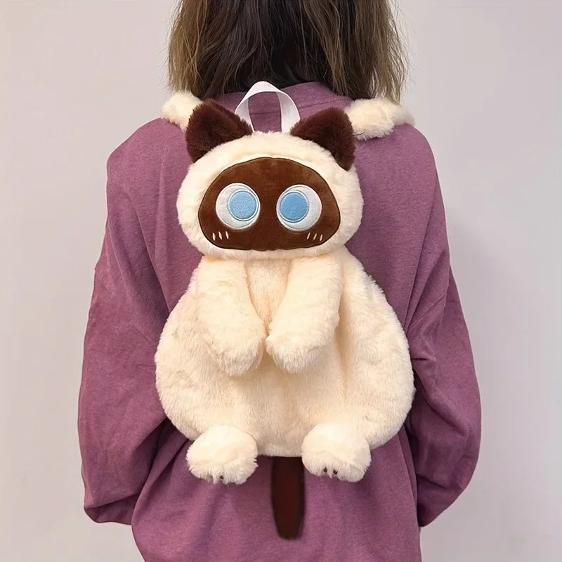 Black Cat Plush Backpack – Big Eyes Kitten Doll Large Capacity Soft Toy Shoulder and Crossbody Bag