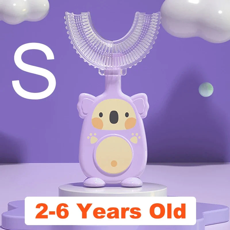 Baby 360 Degree U-Shaped Toothbrush - Soft Silicone Cartoon Penguin Koala Children Oral Care