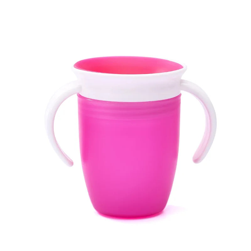 360° Rotatable Baby Learning Drinking Cup with Double Handle, Flip Lid, Leakproof Silicone Infants Water Bottle