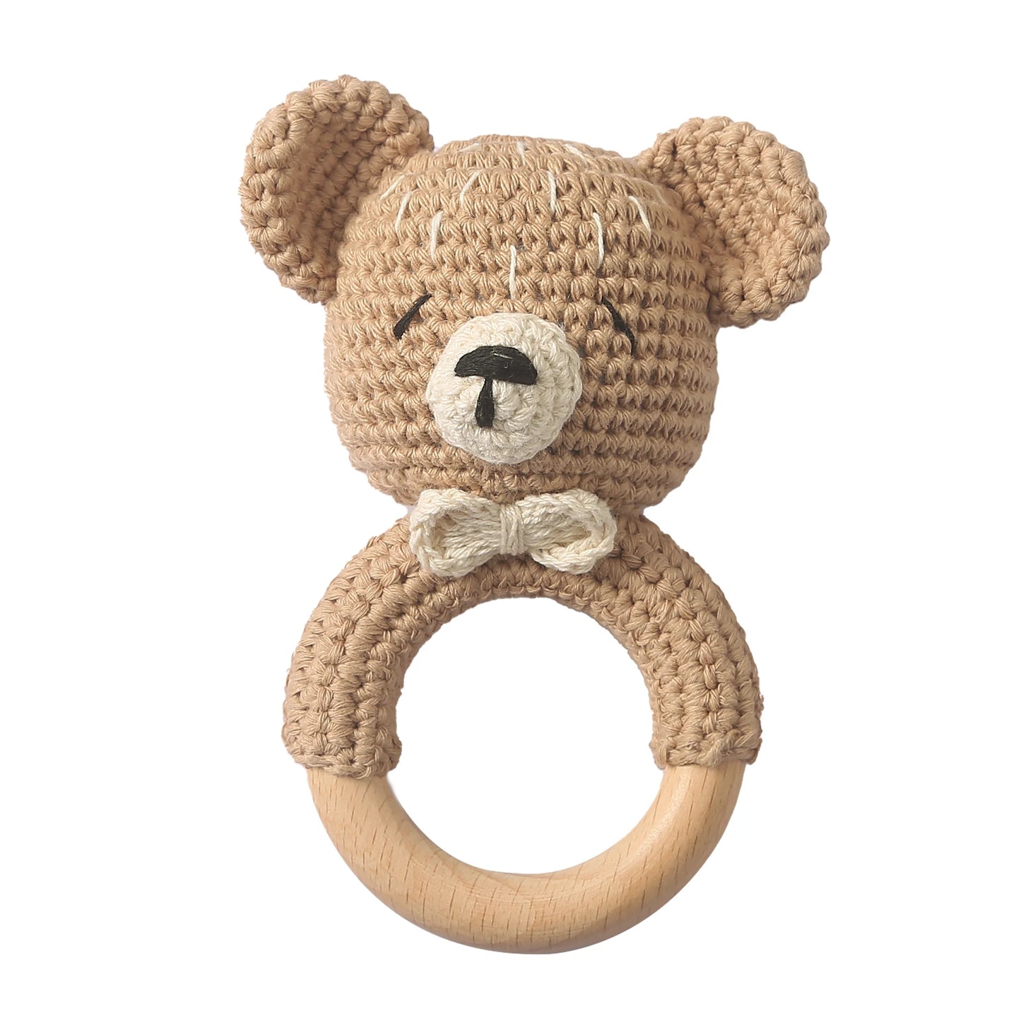 1pc Baby Teether Music Rattle - Animal Crochet Rattle, Elephant & Giraffe Wooden Ring, Babies Gym Montessori Children’s Toys