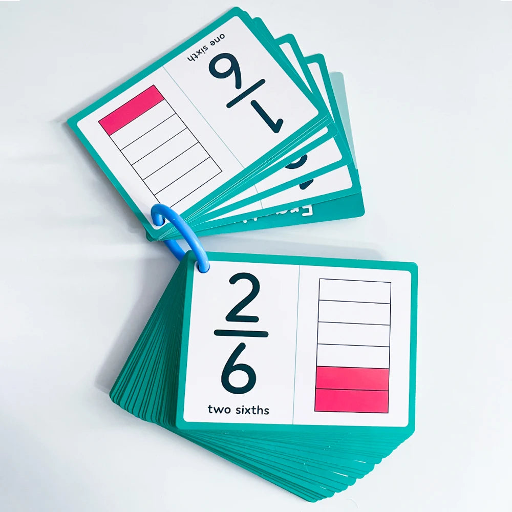Fraction Number Flashcards - Graphical Fractions Simplification Math Learning Cards, Montessori Teaching Aids for Elementary School
