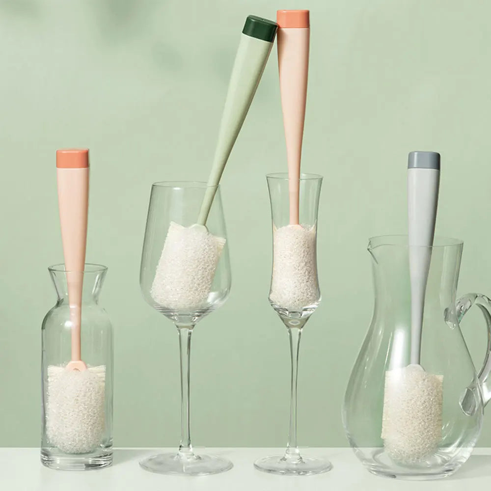 Long Handle Bottle Brush Cleaner, Removable Cup Scrubber, Sponge Washing Brush for Kitchen & Bottle Cleaning