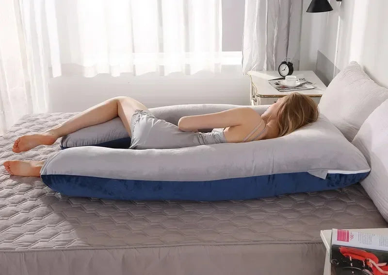 Soft Fleece Pregnancy Pillow - U-Type Lumbar Cushion for Pregnant Women, Multi-Function Side Protection, Pillowcase, PP Cotton