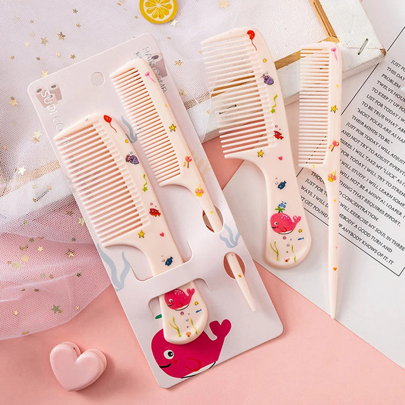 2Pcs/Set Cute Kids Hairdressing Comb - Anti-static Pointed Tail Comb for Girls - Whale Dinosaur Giraffe Unicorn Hair Comb
