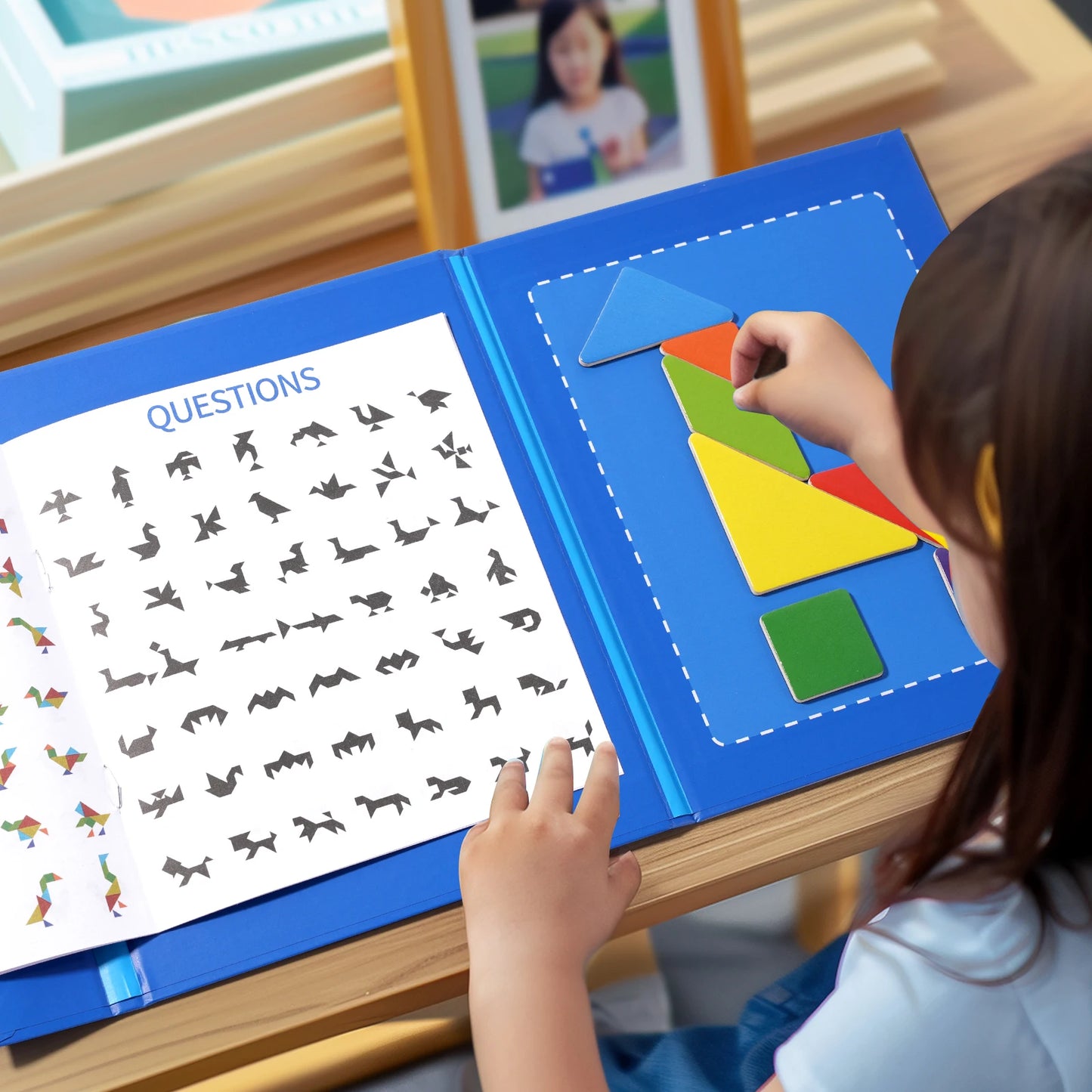 Wooden Magnetic Tangram Puzzle Book – Portable Montessori Educational Toy for Kids