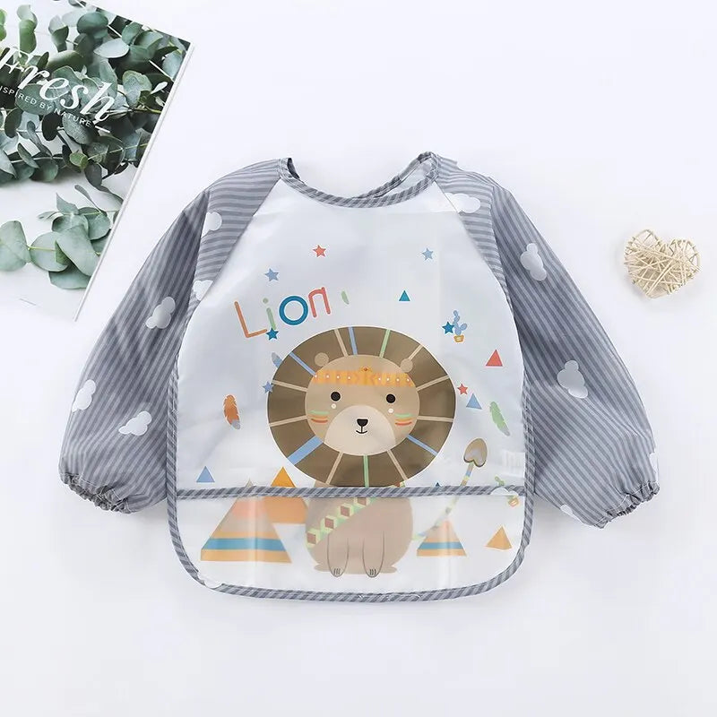 Waterproof Baby Eating Smock – Long-Sleeve Bib & Art Apron with Cute Animal Design - Kidzy Market
