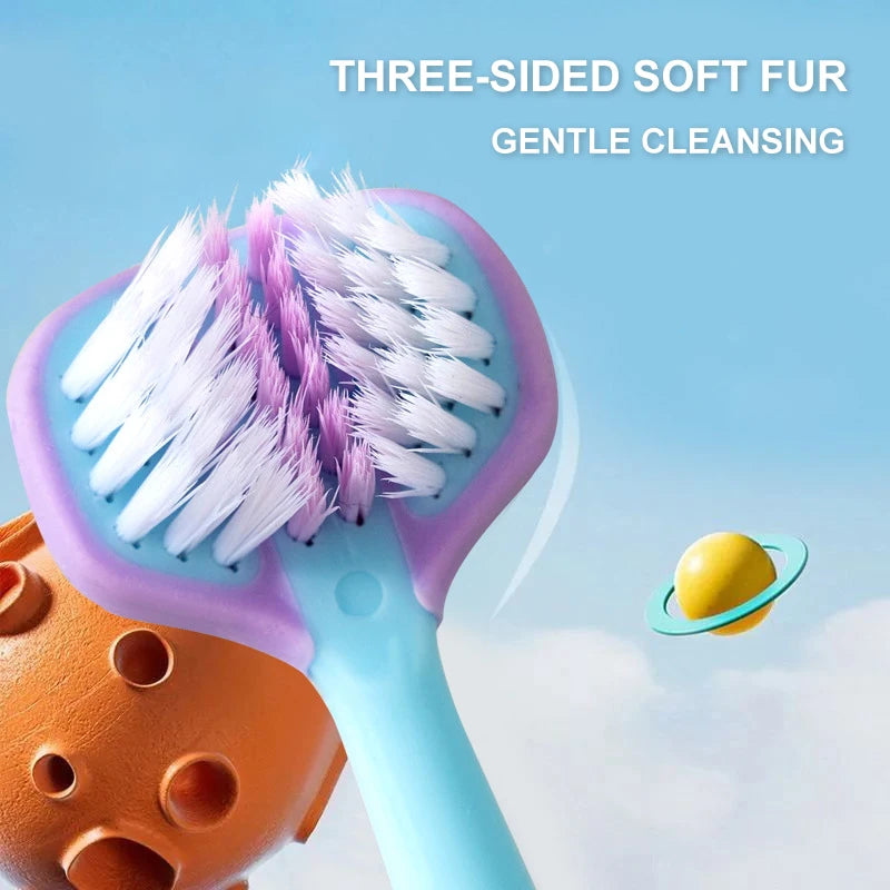 2PCS Children’s Three-Sided Toothbrush – Soft Bristles, Teeth Whitening for 3-12 Years Old Kids, Dental Oral Care