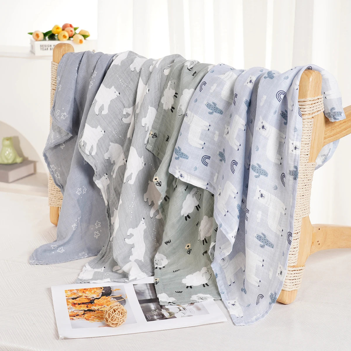 Elinfant 4-Piece Set – Soft Muslin Baby Burp Cloths & Drool Bibs, 60x60cm Comfortable Baby Scarf Blanket - Kidzy Market