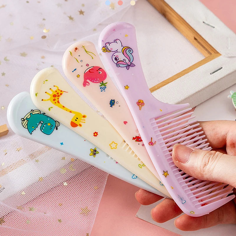 2Pcs/Set Cute Kids Hairdressing Comb - Anti-static Pointed Tail Comb for Girls - Whale Dinosaur Giraffe Unicorn Hair Comb