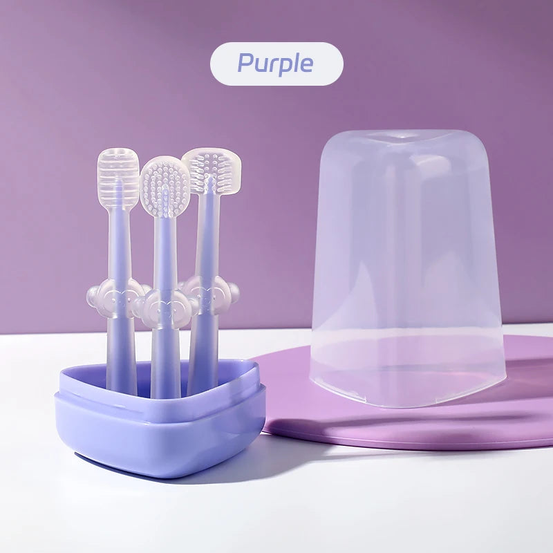 Infant Baby Silicone Deciduous Teeth Toothbrush Oral Tongue Cleaner with PP Storage Box