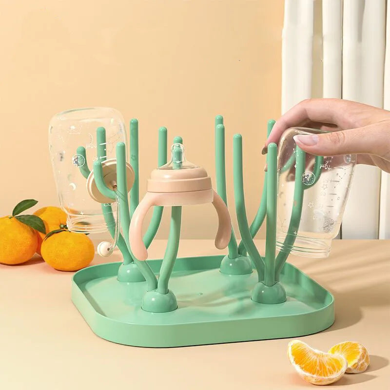 Baby Bottle Drying Rack - Portable Cleaning Dryer and Bottle Holder for Feeding Bottles, Accessories, and Drain Tray