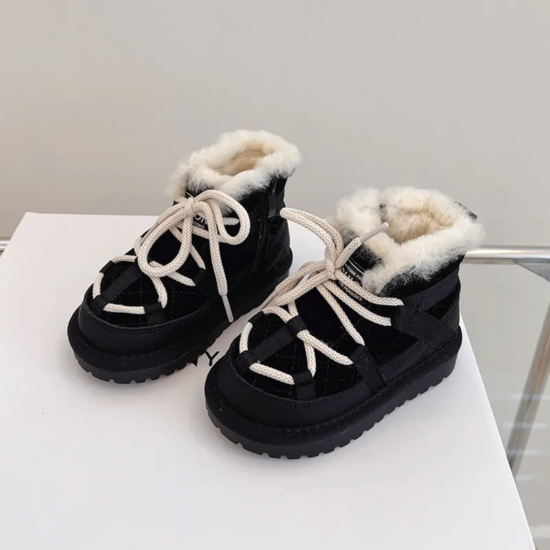 Winter Children Snow Boots Genuine Leather Warm Plush Non-Slip Toddler Boots