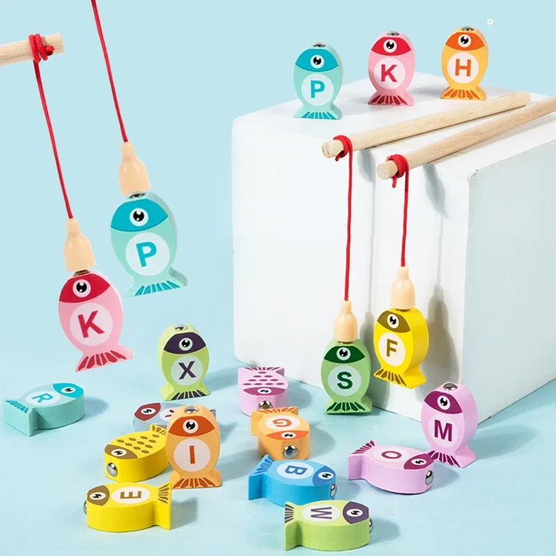 Kids Wooden Fishing Game – Alphabet & Numeric Cognitive Toys, Early Education Interactive Gift