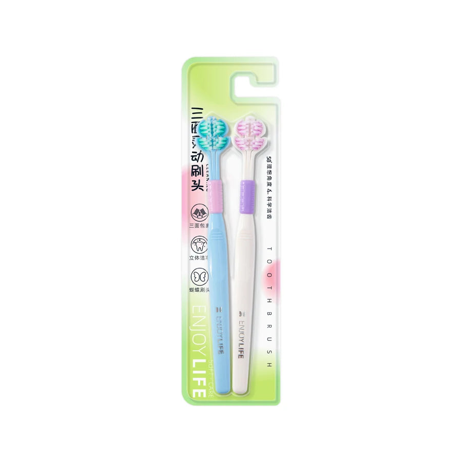 3D Stereo Three-Sided Toothbrush – Ultra-Fine Soft Bristles, Adult Toothbrush with Tongue Scraper for Deep Cleaning & Oral Care