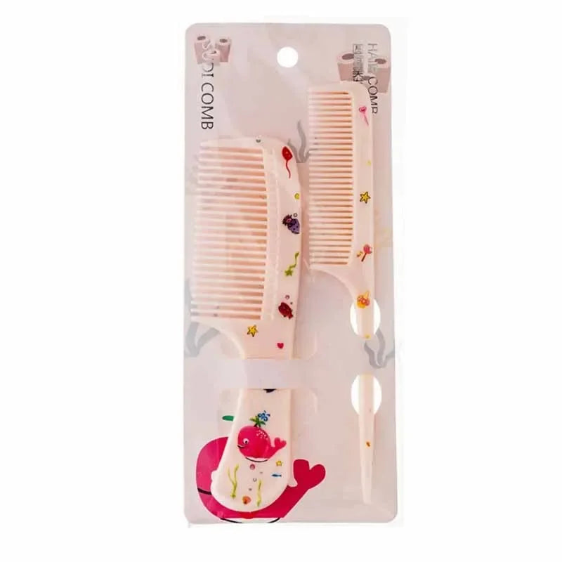 2Pcs Kids Hair Combs Set - Portable Anti-Static Plastic Comb - Cartoon Animal Hairdressing Comb with Pointed Tail for Girls
