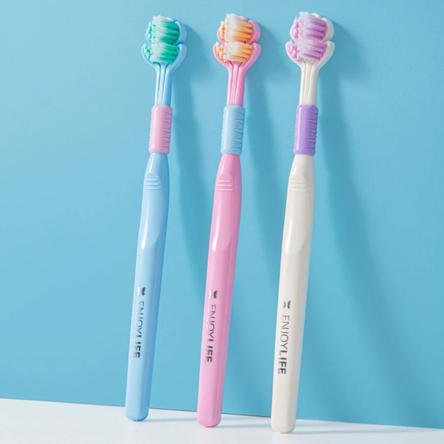 3D Stereo Three-Sided Toothbrush – Ultra-Fine Soft Bristles, Adult Toothbrush with Tongue Scraper for Deep Cleaning & Oral Care