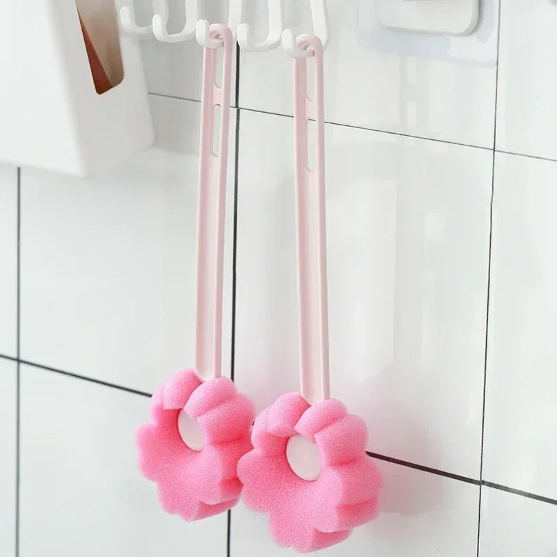 Baby Bottle Cleaner Brushes, Long Handle Cup Scrubber, Kitchen Cleaning Tools, Pink Sponge Brush for Bottle Cleaning