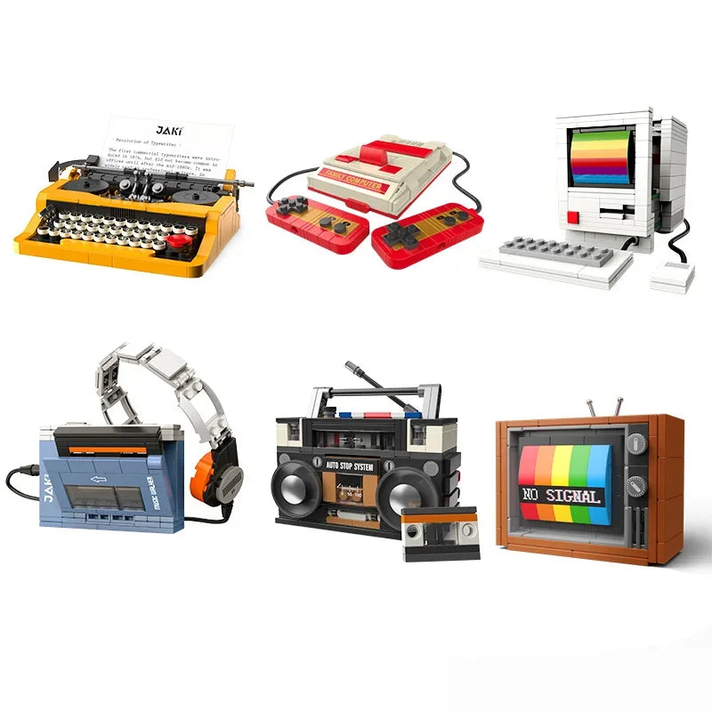 DIY Retro Electrical Appliances Building Blocks – TV, Computer, Tape, Walkman, Game Console, and Radio Model Set