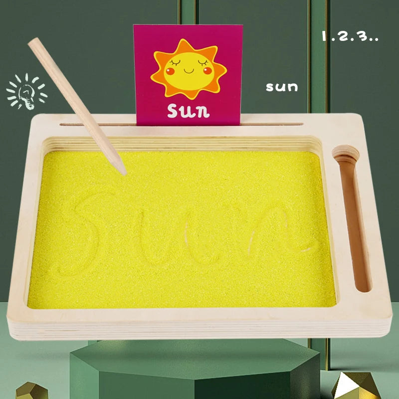 Wooden Montessori Sand Tray (With Wooden Pen, Letter & Number Writing, Educational Toy Gift)